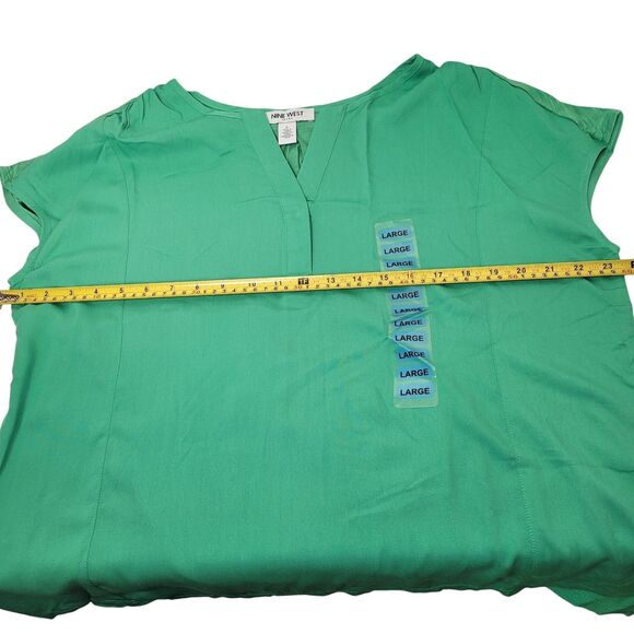 Nine West Women's Cap Sleeve V-Neck Fashion Top Green Spruce Size Large - Picture 8 of 9